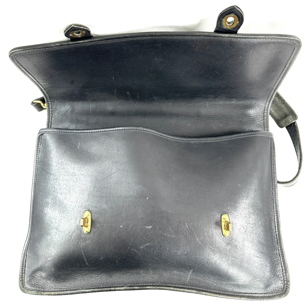 Jack Georges Vintage Black Leather Briefcase Messenger Bag Y2K Brass TurnLocks